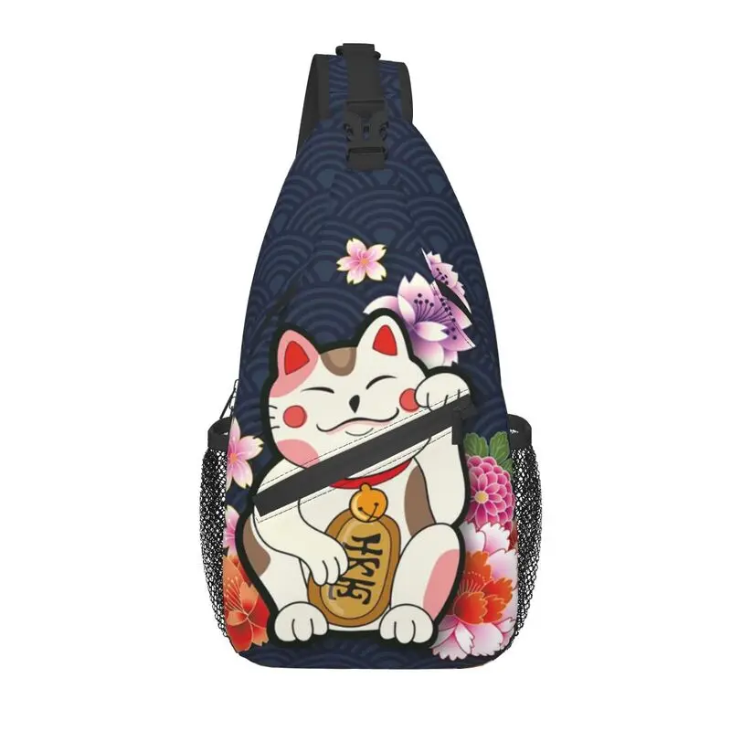 

Maneki Neko Cat Sling Chest Crossbody Bag Men Cool Lucky Cats Shoulder Backpack for Traveling