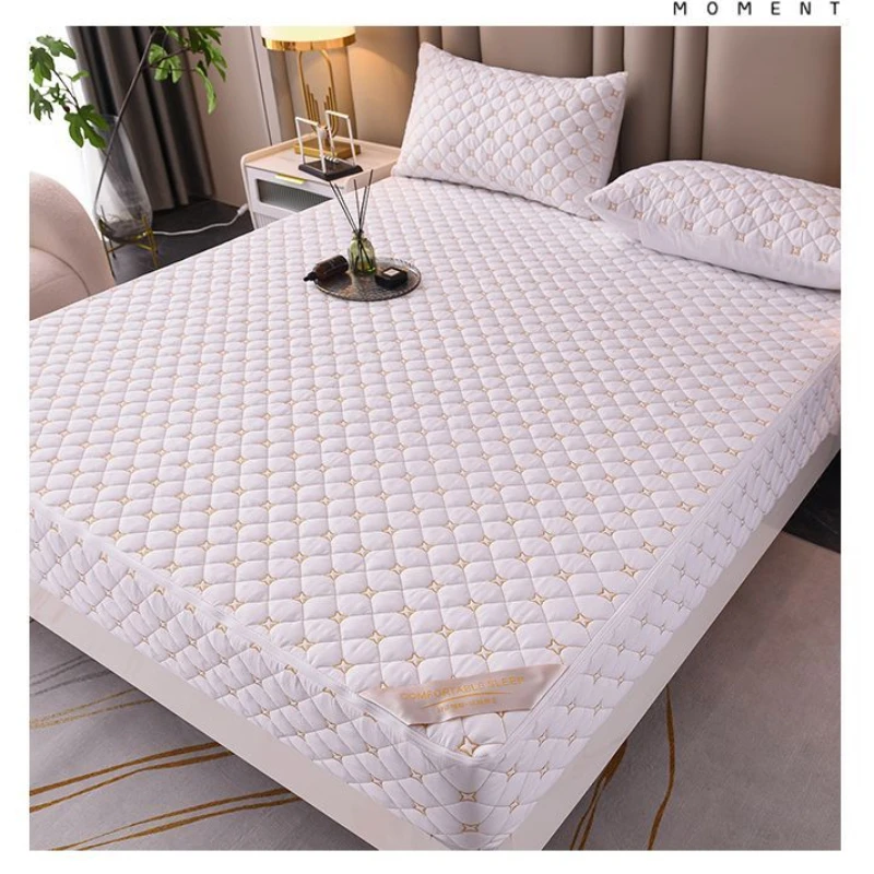 New Thicken Quilted Mattress Cover With Zipper Bedspread Mattress Cover Soft King Queen Bed Fitted Sheet 4