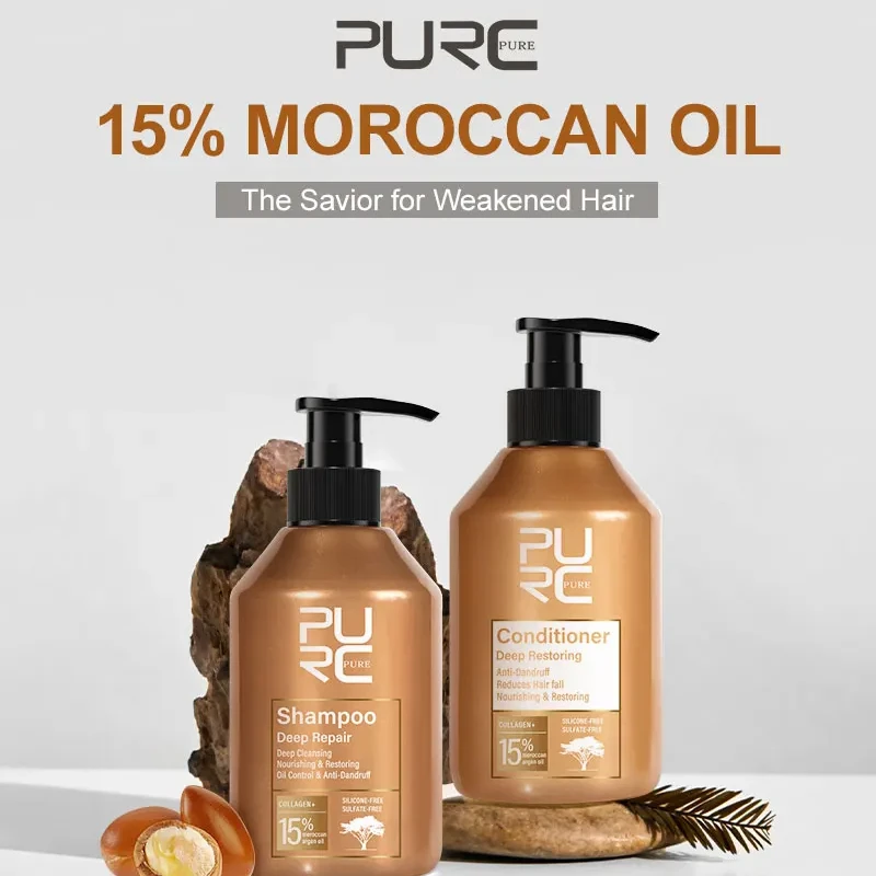 PURC Morocco Argan Oil Shampoo Conditioner Set Amino Acid Keratin Smoothing Repair Damaged Hair Treatment Sulfate-Free Hair Care