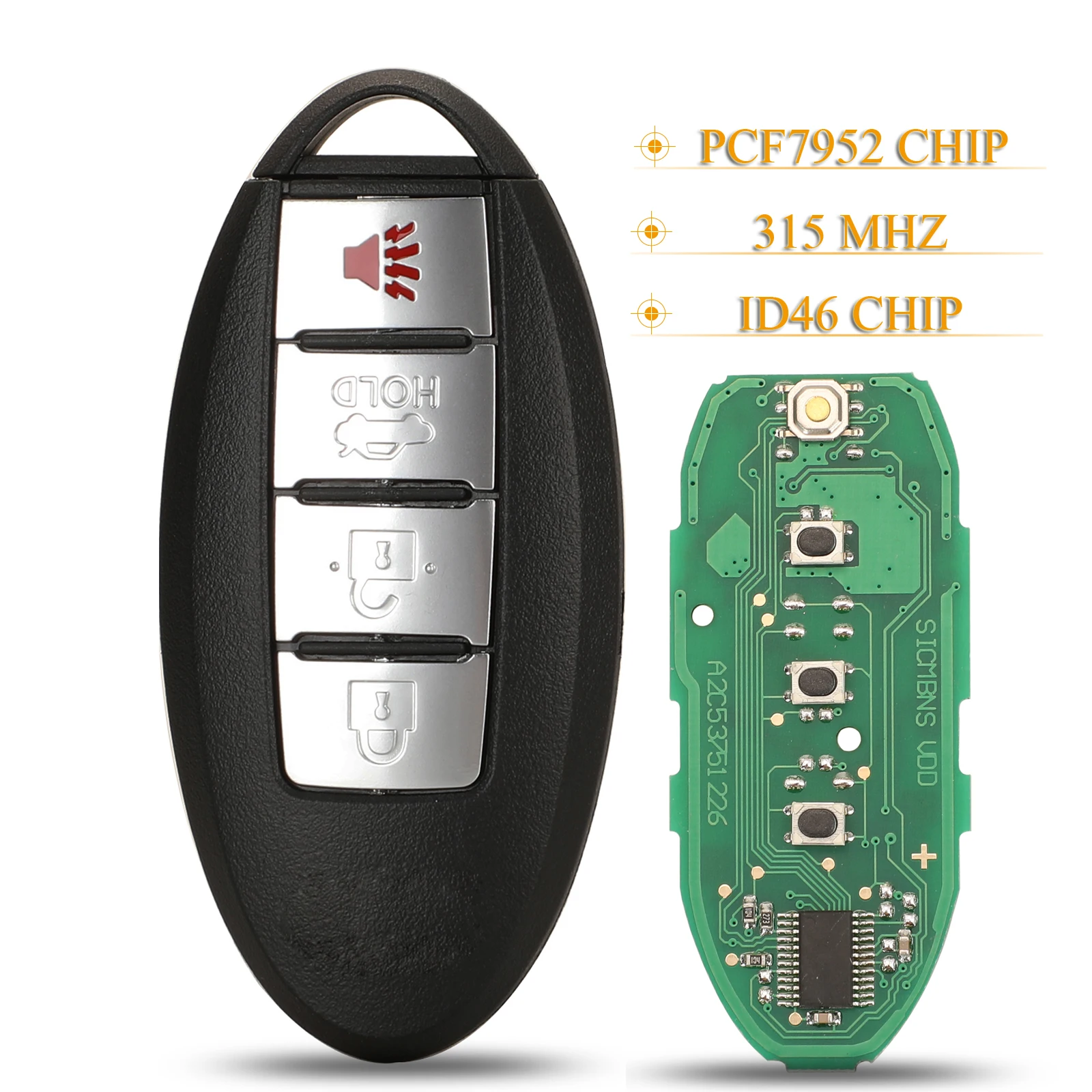 

Kuttery 4 Buttons Remote Car Key Fob 315Mhz ID46 PCF7952 Chip CWTWB1U815 For Infiniti FX35 FX35 FX50 G25 G35 G37