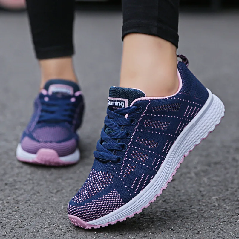

Women Casual Shoes Fashion Breathable Walking Mesh Flat Shoes Sneakers Women Gym Vulcanized Shoes White Female Footwear