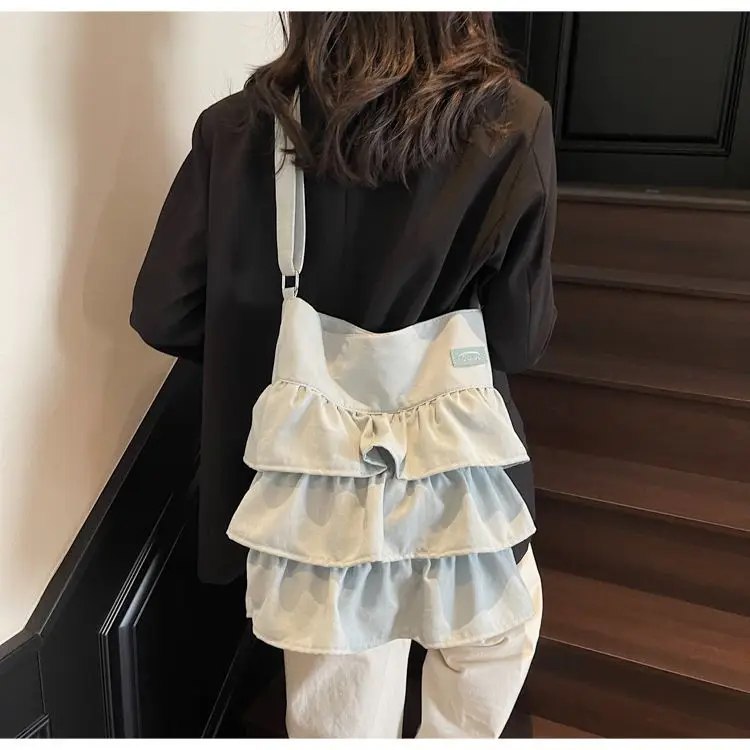 JIAERDI Korean Style Ruffle Y2k Crossbody Bags Women High Street Canvas Casual Shoulder Bags Ladies Large Capacity Handbag 2025
