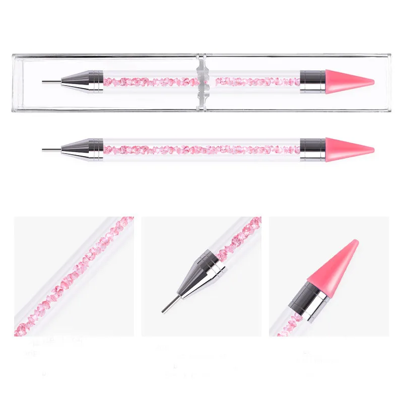 1PCS Acrylic Double Head Rhinestone Picker Dotting Pen Crystal Beads Handle Wax Pencil Manicure Point Drill Pen Nail Art Tools#5 3