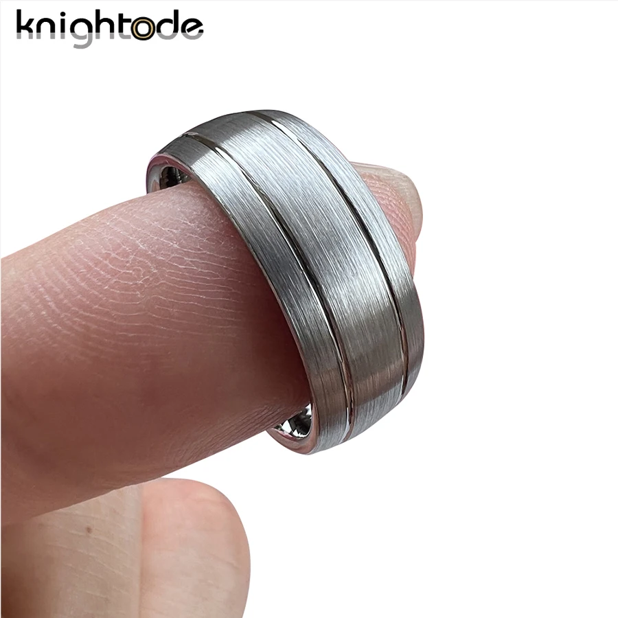 Original Color 8mm Tungsten Carbide Engagement Rings Men Women Wedding Band Double Groove Dome Brushed Comfort Fit Size 5-15