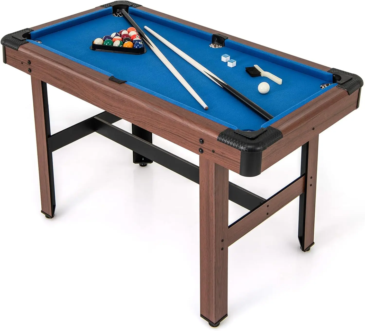48&rdquo; Pool Table, Wooden Billiards Table w/ 2 Cue Sticks, 16 Balls, 2 Chalks, Triangle, Brush, Compact Pool Game Table for Kids Ad