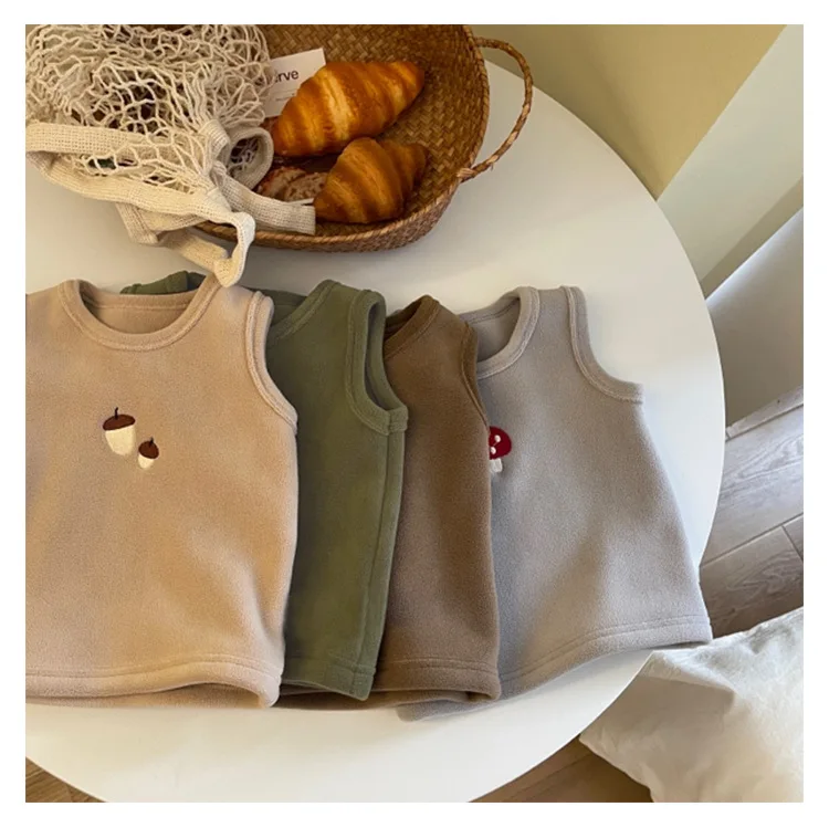 Baby Waistcoat Baby Velvet Autumn Jacket Boy Girls Sleeveless Vest Kids Soft Embroidery Waistcoat Newborn Warm Pullover Cartoon Solid Coat 0-3Y
