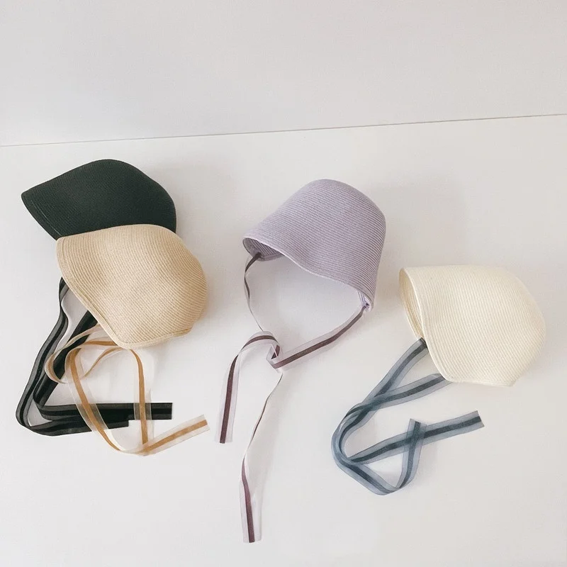 

Children Fairy Hat Summer Boys and Girls Travel Breathable Ribbon Visor Split Straw Hats Toddler Kids Solid Color Caps