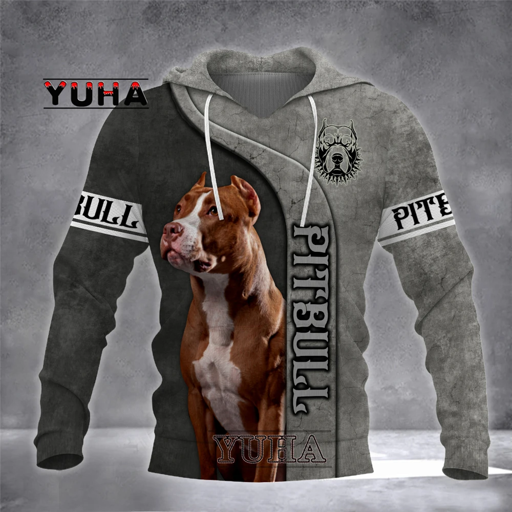 Pitbull animal dog men's hoodie 3D Gulf print men's autumn hoodie retro unisex casual pullover street coat sweater sportswear