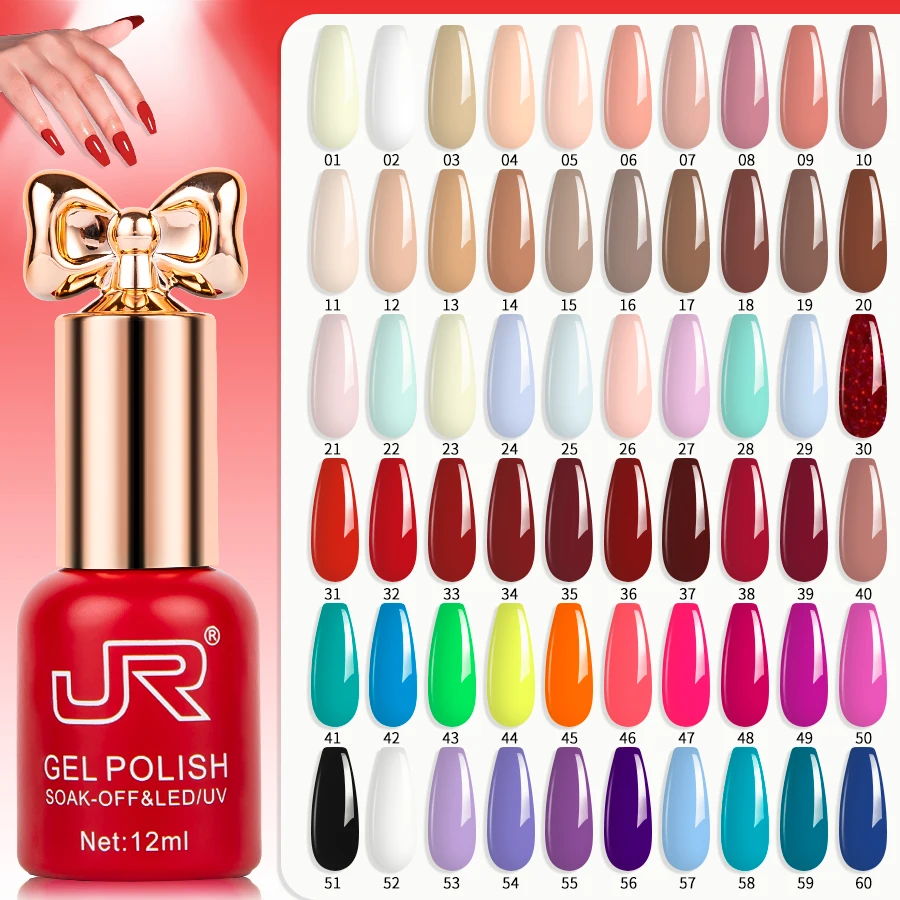 Vibrant Gel Nail Polish Collection - 10 Shades of Red, Pink, and Nude with Top & Base Coat