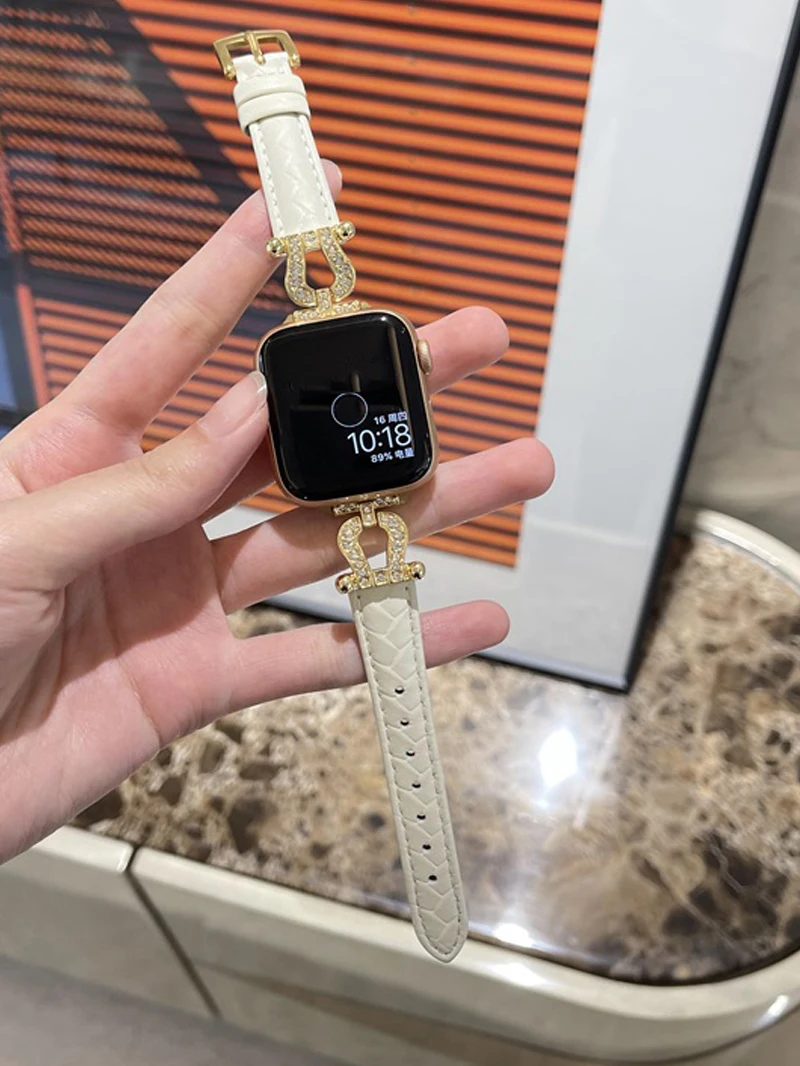 Ремешок со стразами для Apple Watch Band 44 мм 45 мм 38-42-41 мм, роскошный кожаный браслет для iwatch series 8 7 SE 6 5 4 Ultra 49 мм (art.: 3920c3285bf2b) - 3920c3285bf2b