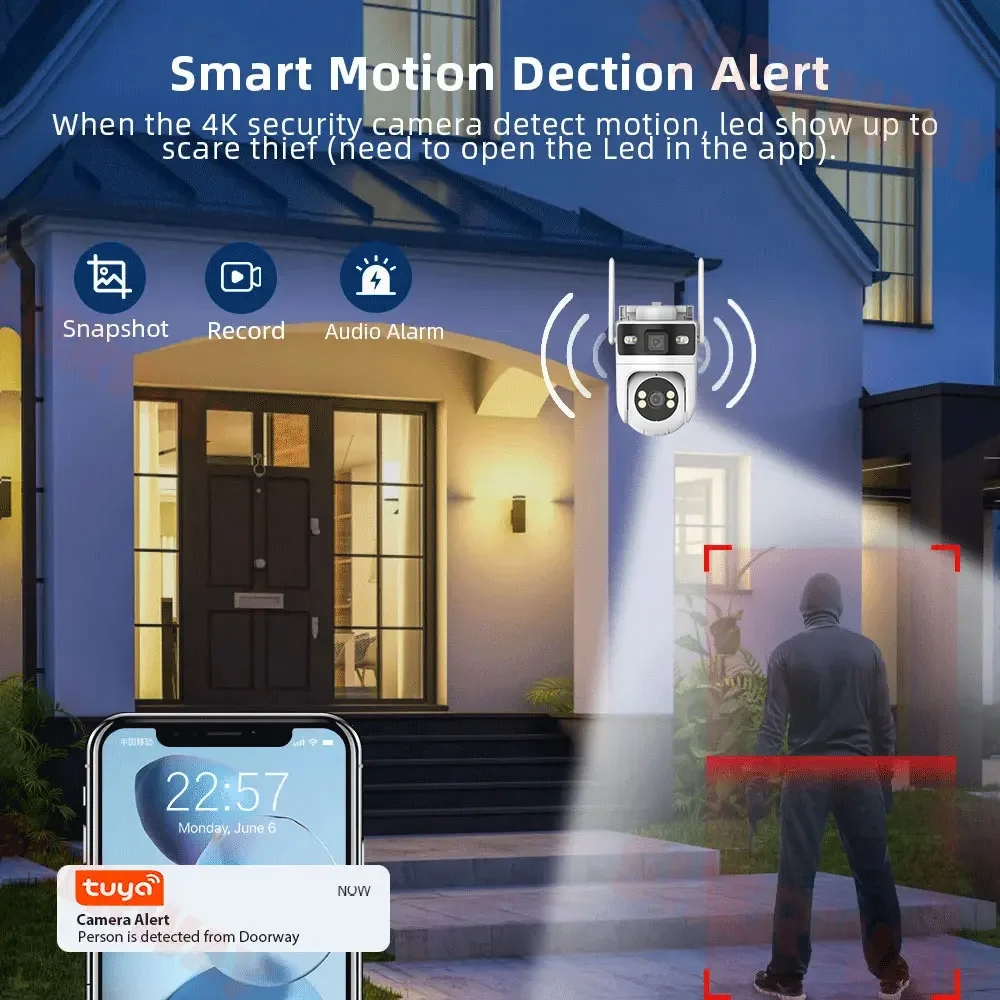 ANSVICAM Tuya 4K 8MP Dual-Lens PTZ Outdoor WiFi Camera Dual-Screen AI Motion Tracking Security Surveillance Color Night Vision 5