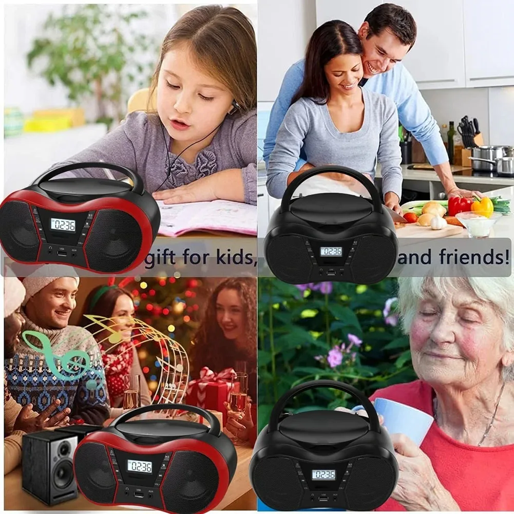 CD Player Boombox Aux Input and 3.5mm Headphone Jack Portable Stereo CD Player Boombox Backlit LCD Display Portable