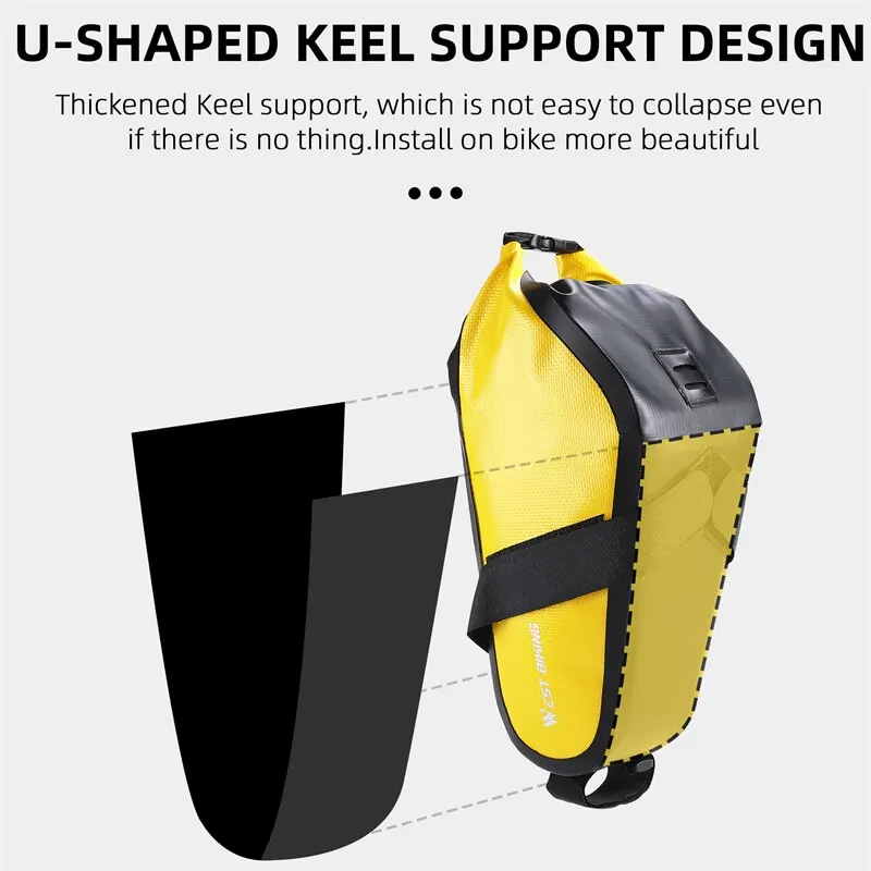 WEST BIKING Waterproof Saddle Bag Tools Storage Rear Seat Tail Bag 2.3L MTB Road Bicycle Roll Closure Pouch Cycling Accessories