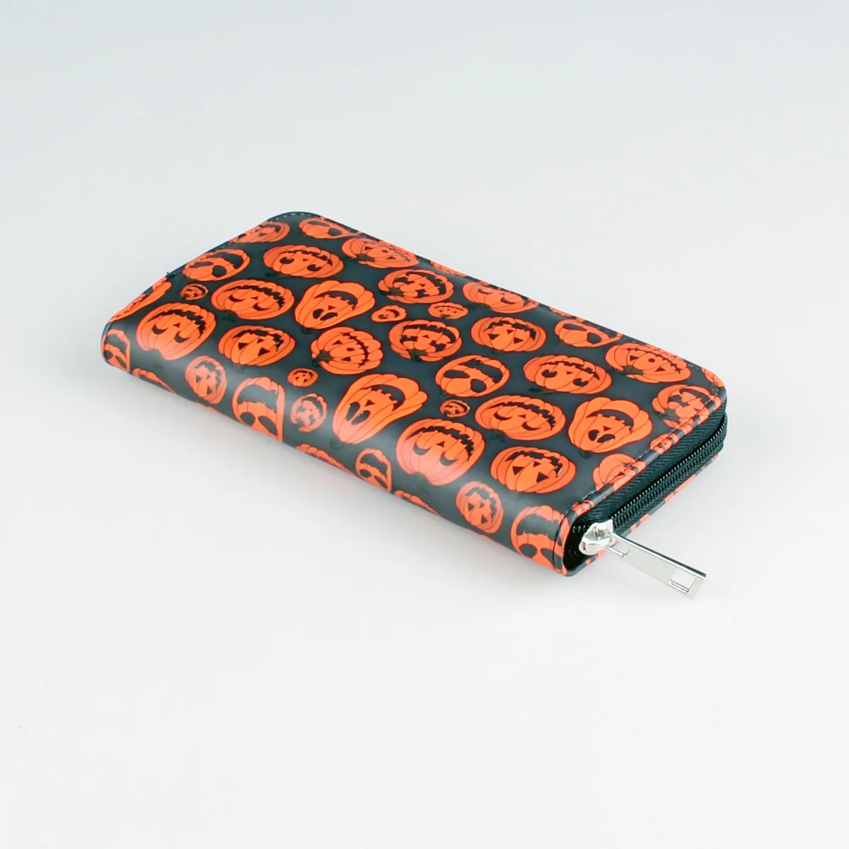 Halloween Pumpkin Print Long Wallet Zipper Around Credit Card Holder Gothic Clutch & Coin Purse For Women 4