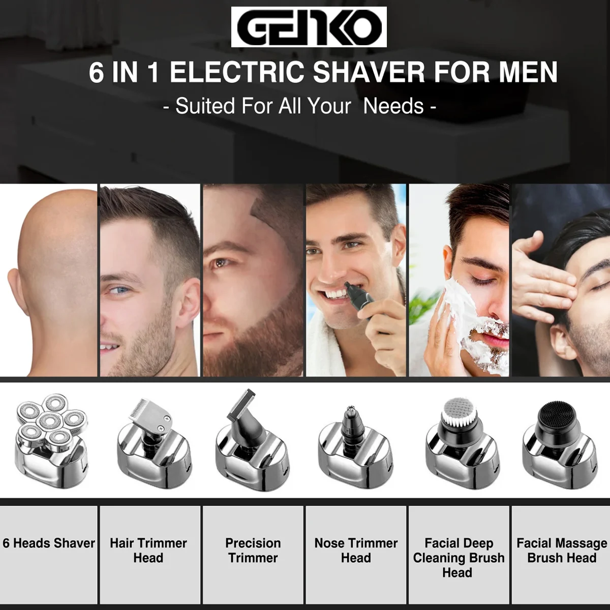 Head Shavers for Bald Men 6-in-1 Waterproof Bald Head Shavers Electric Razor with Hair Sideburns Trimmer Rechargeable  Shavers 4