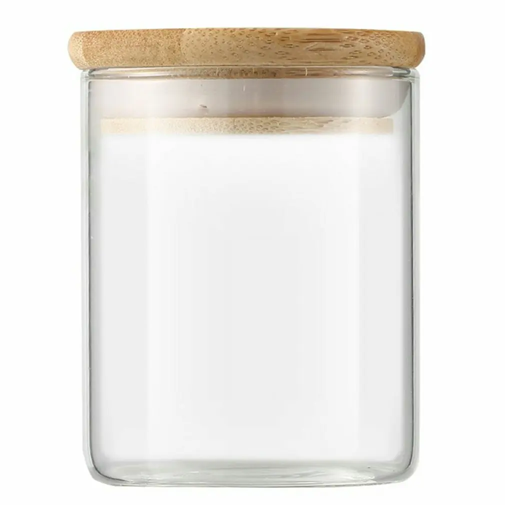NEW Mason Candy Jar For Spices Glass bamboo Cover Container Glass Jars