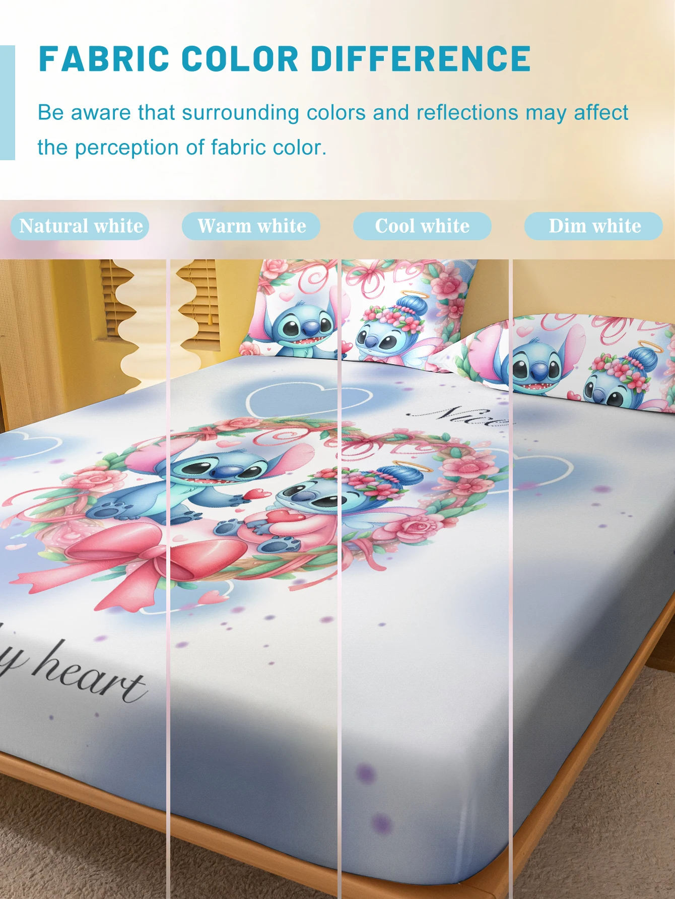 1 cartoon cute Stitch pattern digital printed frosted Fitted Sheet,bedroom printed bed cover,bedding(No pillowcase) 4