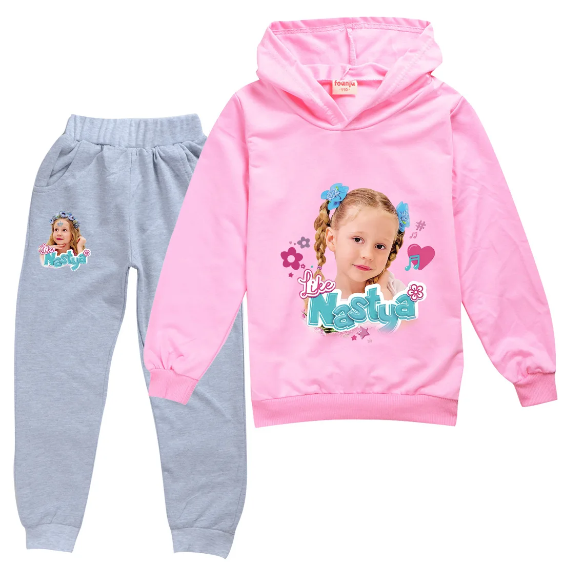 Ensemble de survêtement de dessin animé pour enfants, sweat à capuche, pantalon de jogging, tenues pour garçons et filles, vêtements pour enfants, Like Nastya Show, 2 pièces