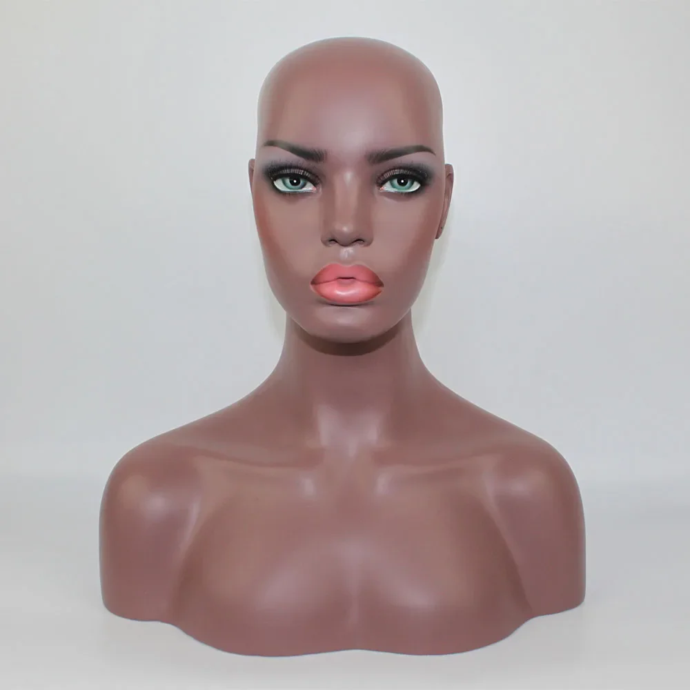 

Fiberglass Realistic Female Mannequin Dummy Head Bust Afro-American Manikin Head with Shoulders for Wigs Jewelry Hats Display
