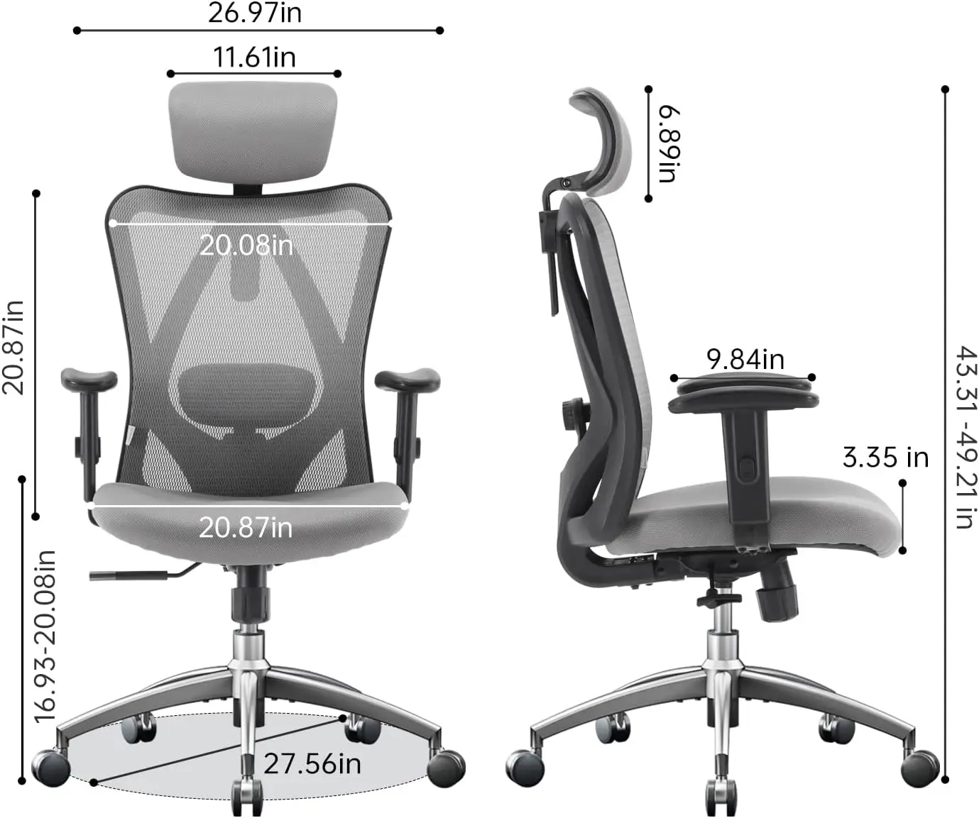 SIHOO M18 Black Ergonomic Office Chair for Big & Tall People Adjustable  Headrest