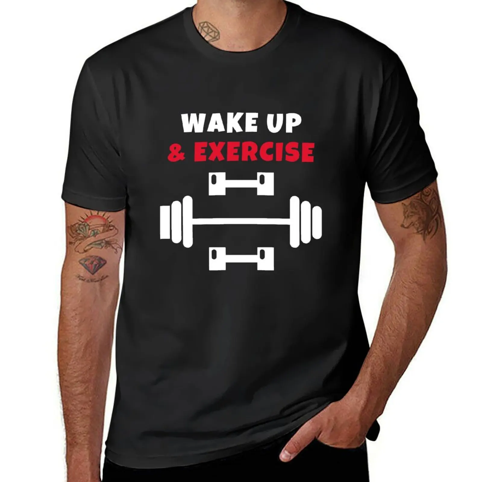 

Wake up and Exercise Weightlifting T-Shirt anime clothes tops men clothings