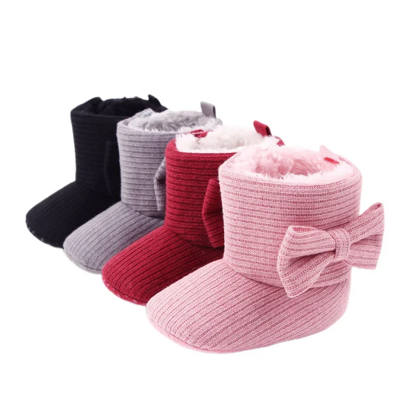 0 to 18 Months Baby Girls Snow Boots Toddler Winter Warm Soft Sole Anti-Slip Bowknot Crib Shoes Baby Items baby shoes baby boots winter snow boots