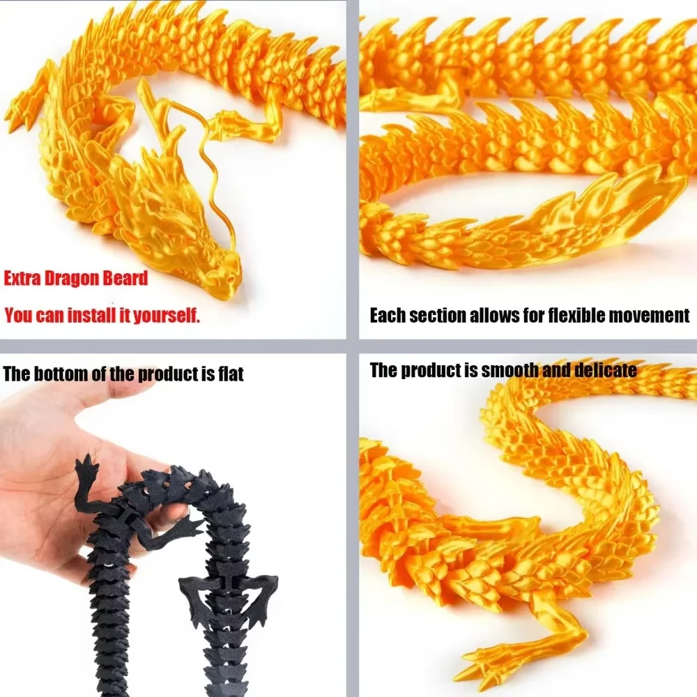 60/90/120/180cm Huge 3D Printed Joint Mobility Loong Figurines Ornaments Creative Dragon Plants Rockery Fish Tank Decoration