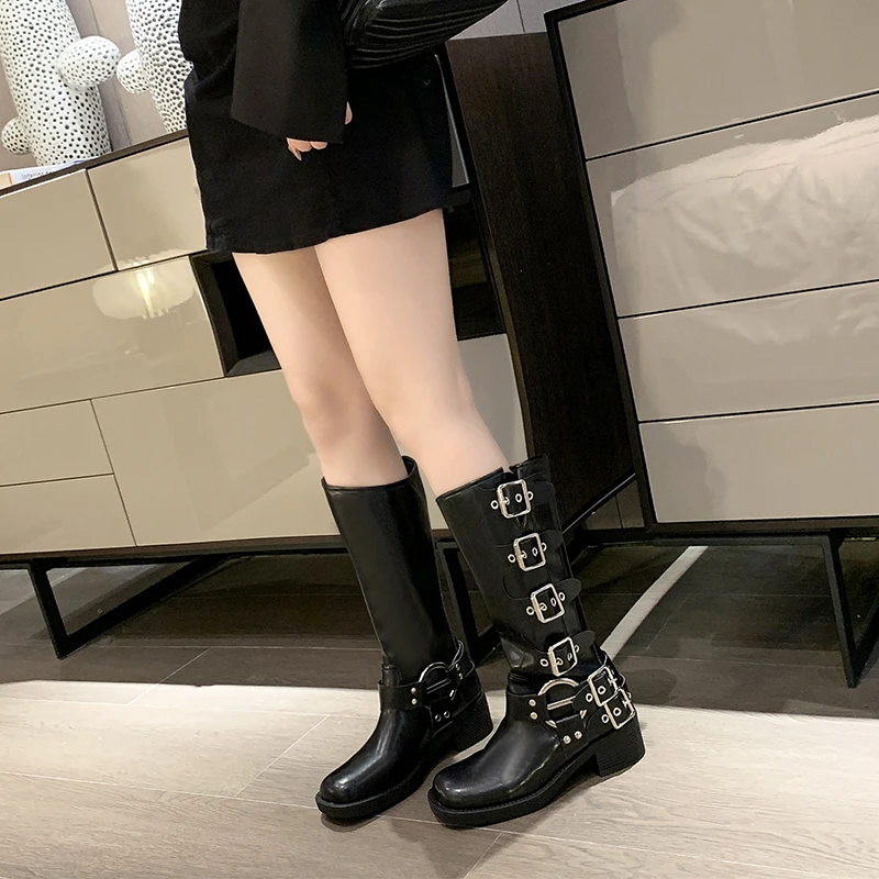 Women Knee Boots Woman Boots Knee High Platfrom Studded Spring Summer Knight Combat Gothic Elegant Medium Heel Women's Shoes Motorcycle Footwear