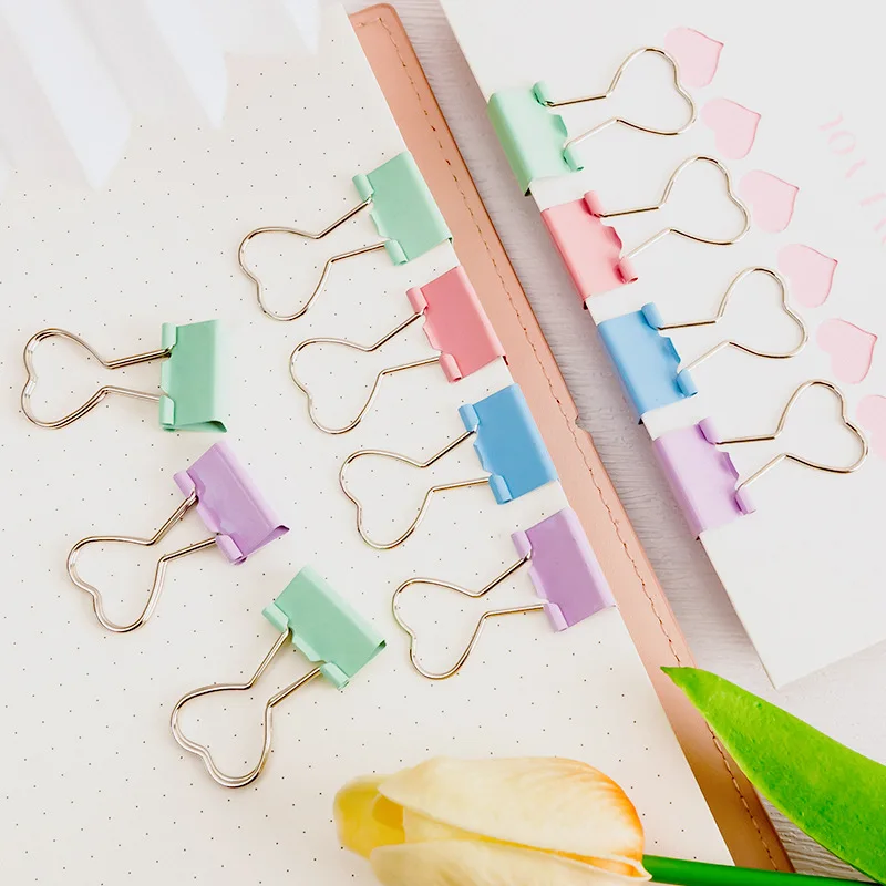 100pcs 하트 핑크 바인더 클립 하트 모양 손잡이 금속 종이 사진 티켓 클립 사무실 학교 및 가정 문구 용품