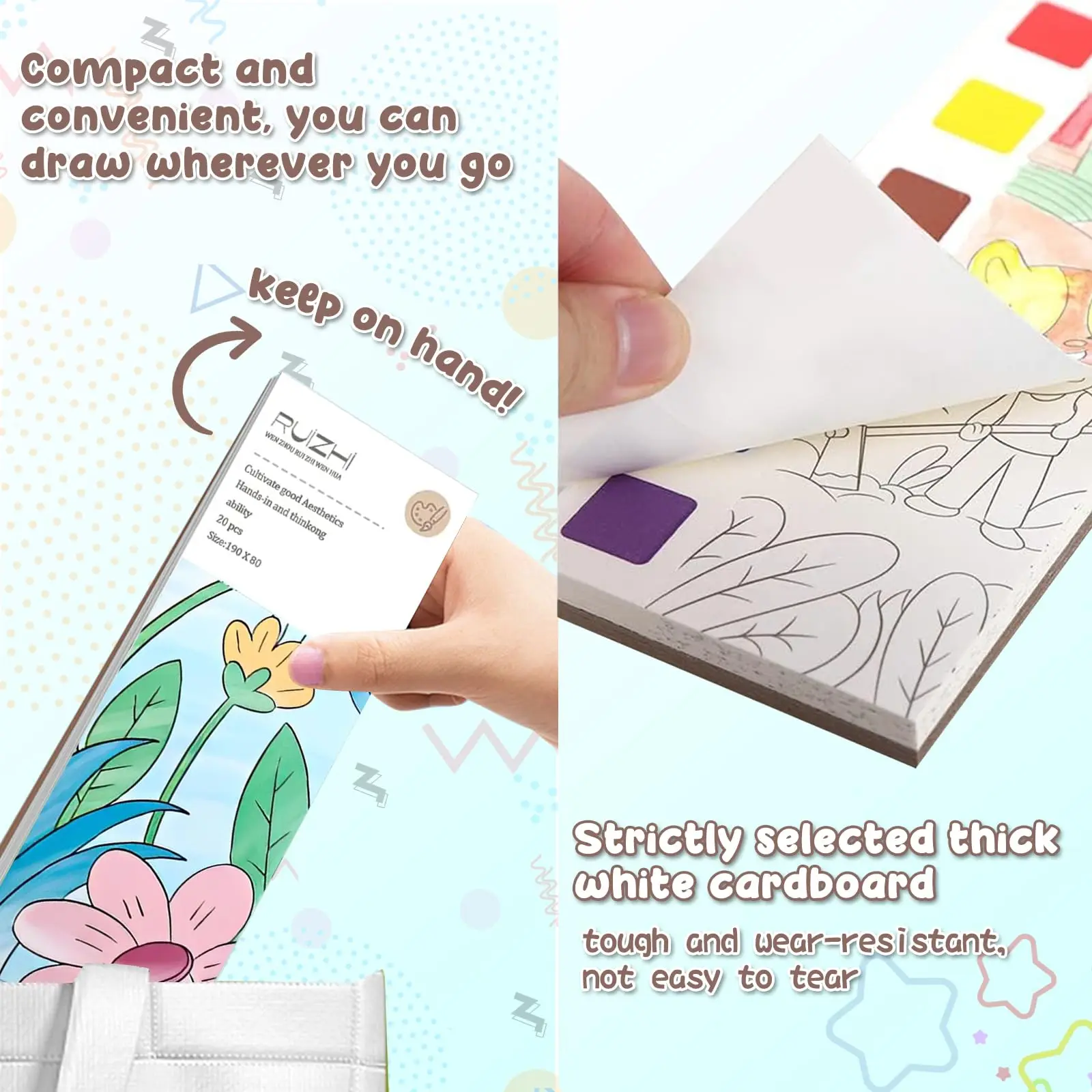 3Pack Paint with Water Books for Kids Ages 4-8, Watercolor Coloring Book, Pocket Watercolor Painting Book, Travel Magic