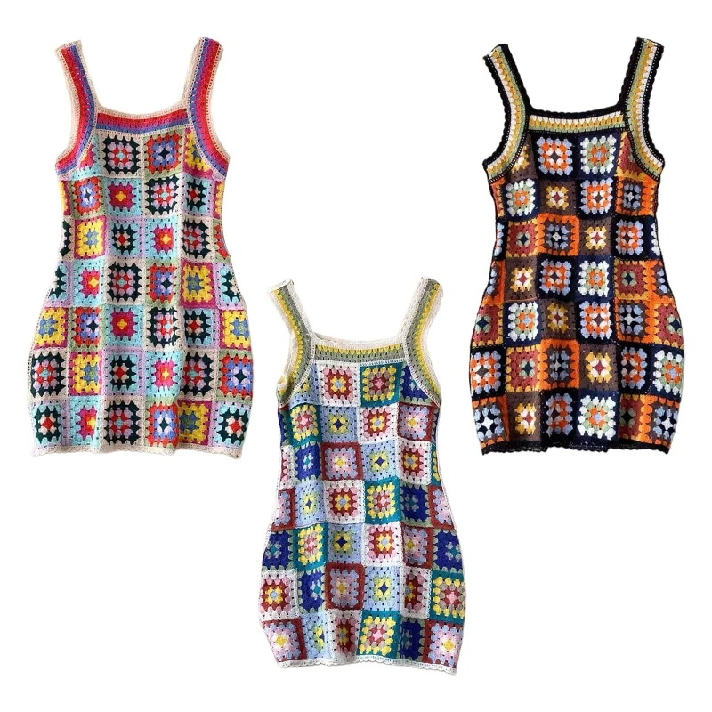 

Travel Floral Mini Dress Hollow out Crochet Knit Floral Sleeveless Crop Skirt N7YE