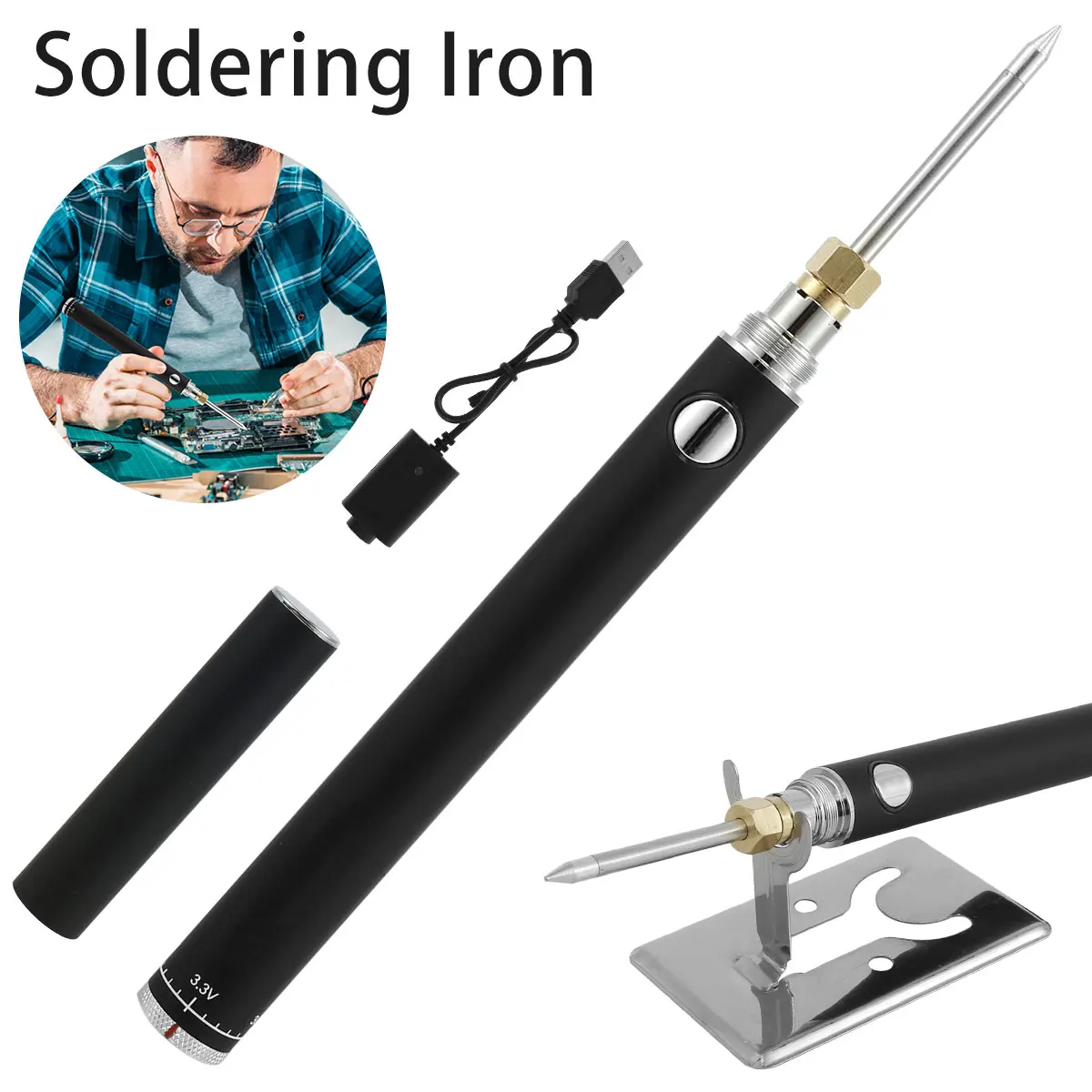

Cordless Soldering Iron Kit Rapid Heating Electric Solder Pen with Soldering Tips and Stand Handheld Welding Tool Home Repair