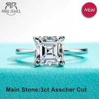 AnuJewel 3ct D Color Asscher Cut Moissanite Engagement Wedding Ring S925 Sterling Silver Rings For Women Jewelry Wholesale 1