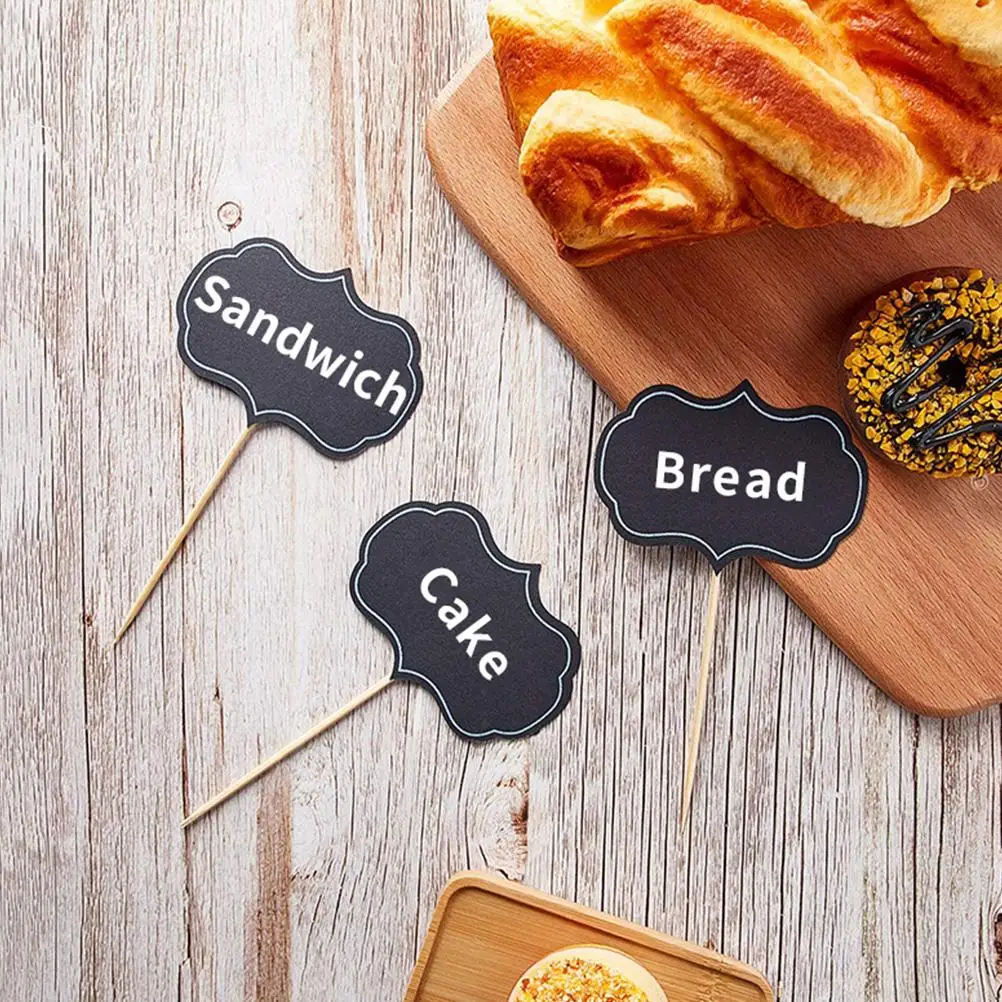 48Pcs Blackboard Sticker Labels Chalk Board Sign Writable Picks Wedding Cheese Markers Tags Toothpick Flags Cupcake