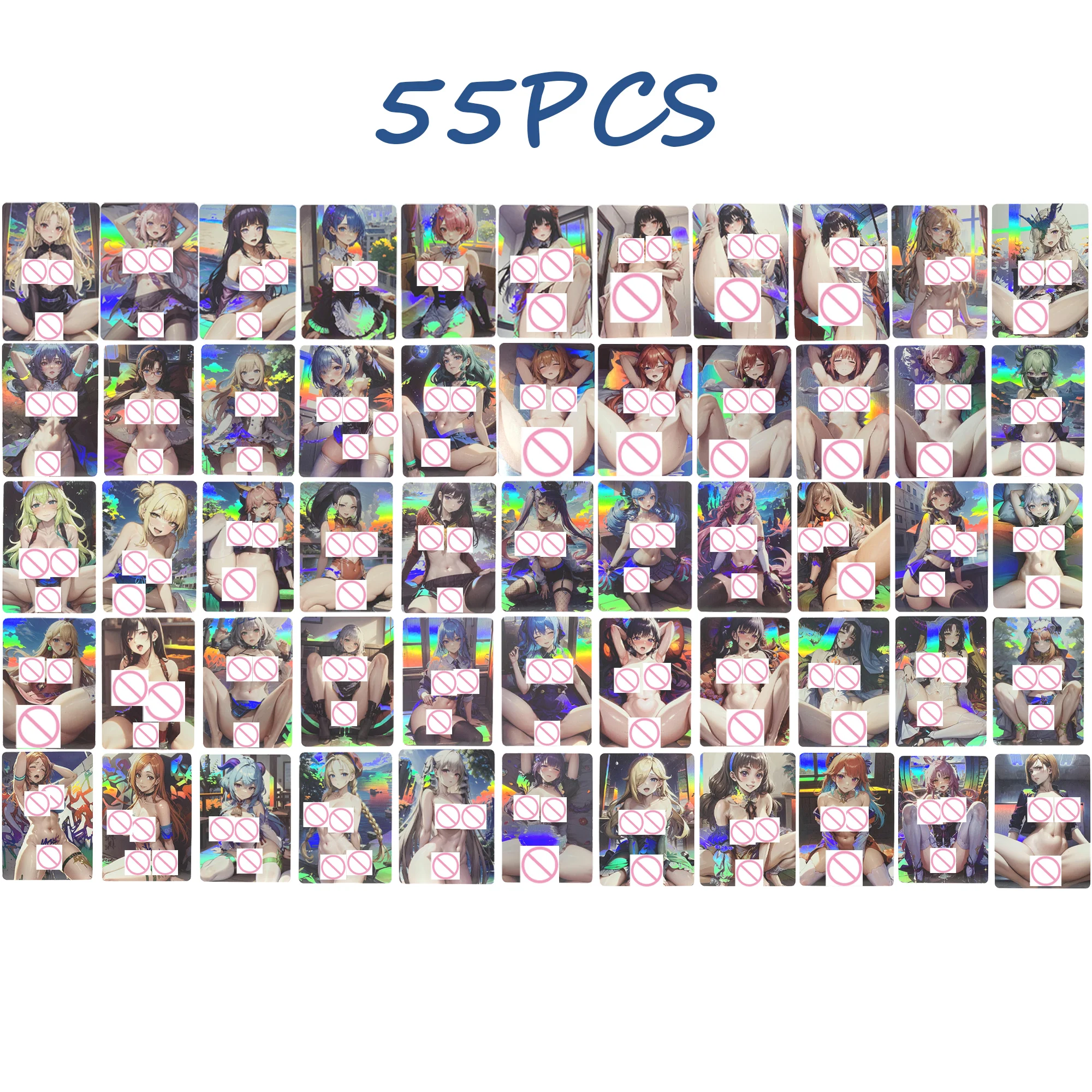 55Pcs/set Anime Sexy Nude Card Rem Shirogane Noel Hoshimati Suisei Big Chested Big Butt Collection Card Refractive Color Flash