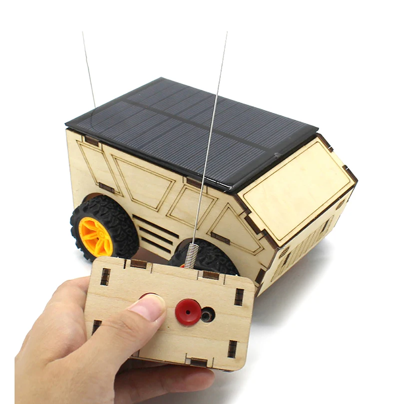 DIY Wooden Mini Solar Wireless Remote Control Car Model Educational Toy Science Experiment Material For STEAM Technology Toys