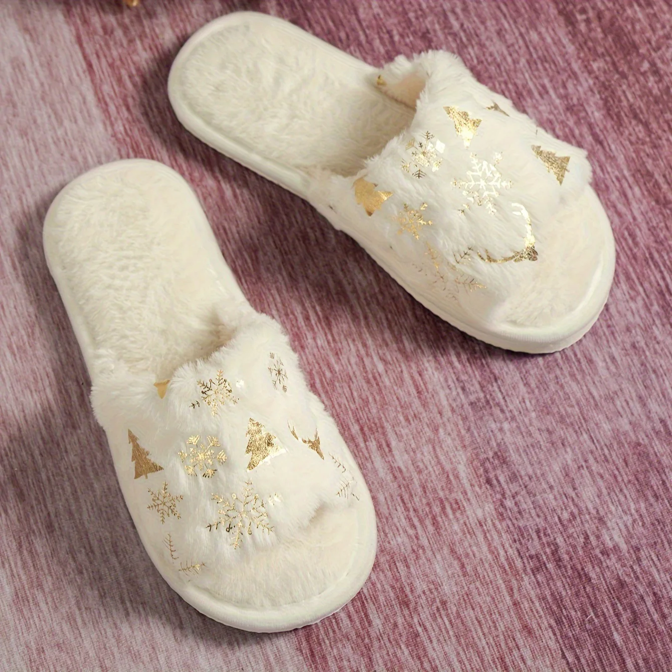 Autumn Winter Women's Christmas Slippers Men Soft Home Bedroom Flat Sandals Female Cute Plush Slides Couple Non-Slip Warm Shoes
