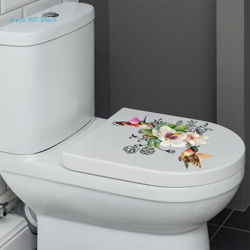 Creative Toilet Sticker Flowers and Birds Toilet Lid Decal Stool Commode Sticker Ornament for Bathroom Wall C9GA