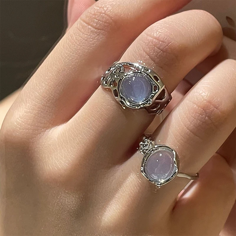 Opal Irregular Natural Stone Ring With White Aesthetic Hollow Rings for Women Y2K Trendy Egirl Creative Finger Jewelry | Украшения и