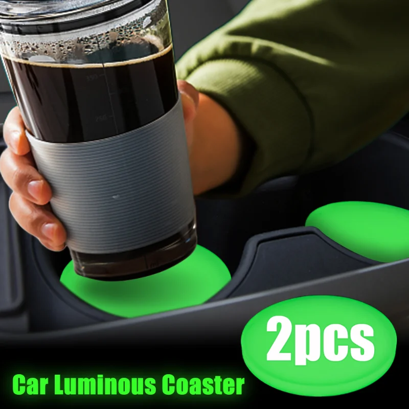 

Luminous Car Water Cup Coaster Soft Pad for Car Interior Household Bottle Drink Cup Fluorescent Pad Night Glowing Coaster