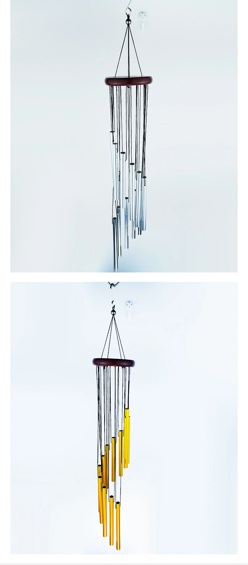 Campanelli Eolici In Legno E Alluminio - 28cm Con 4 Tubi - Decorazione Per Giardino E Casa - Foto 7
