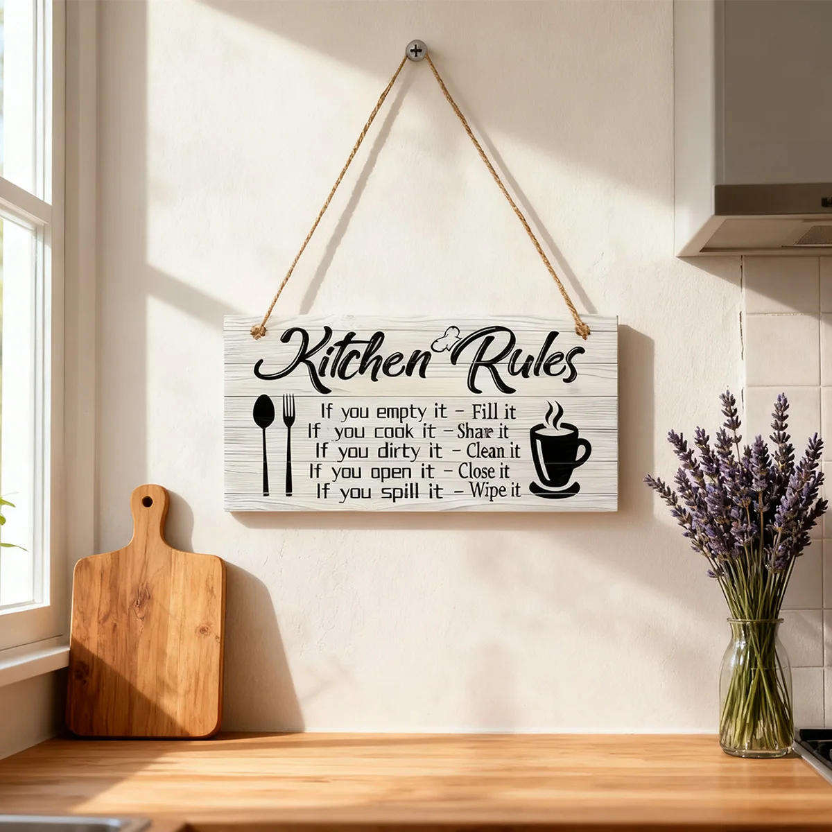 1PC, creative wooden kitchen specification English slogan decorative sign, lightweight wooden material decorative sign