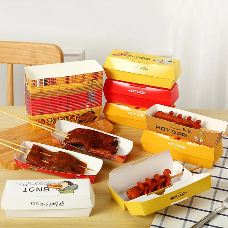 100PCS Disposable Hot Dog Boxes Paper Food Trays | Foldable Takeout Catering Containers... - SKU FTCC2107 - UGI Packaging