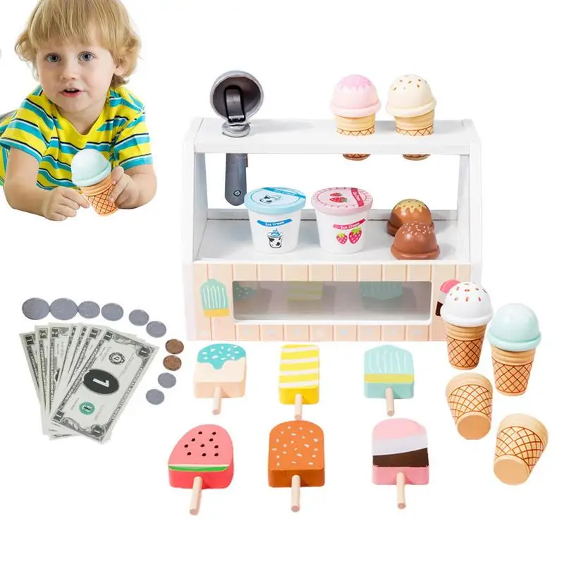 

Ice Cream Play Set Pretend Play Ice Cream Toy Wooden Scoop And Serve Fake Ice Cream Food Toys Kids Kitchen Accessories