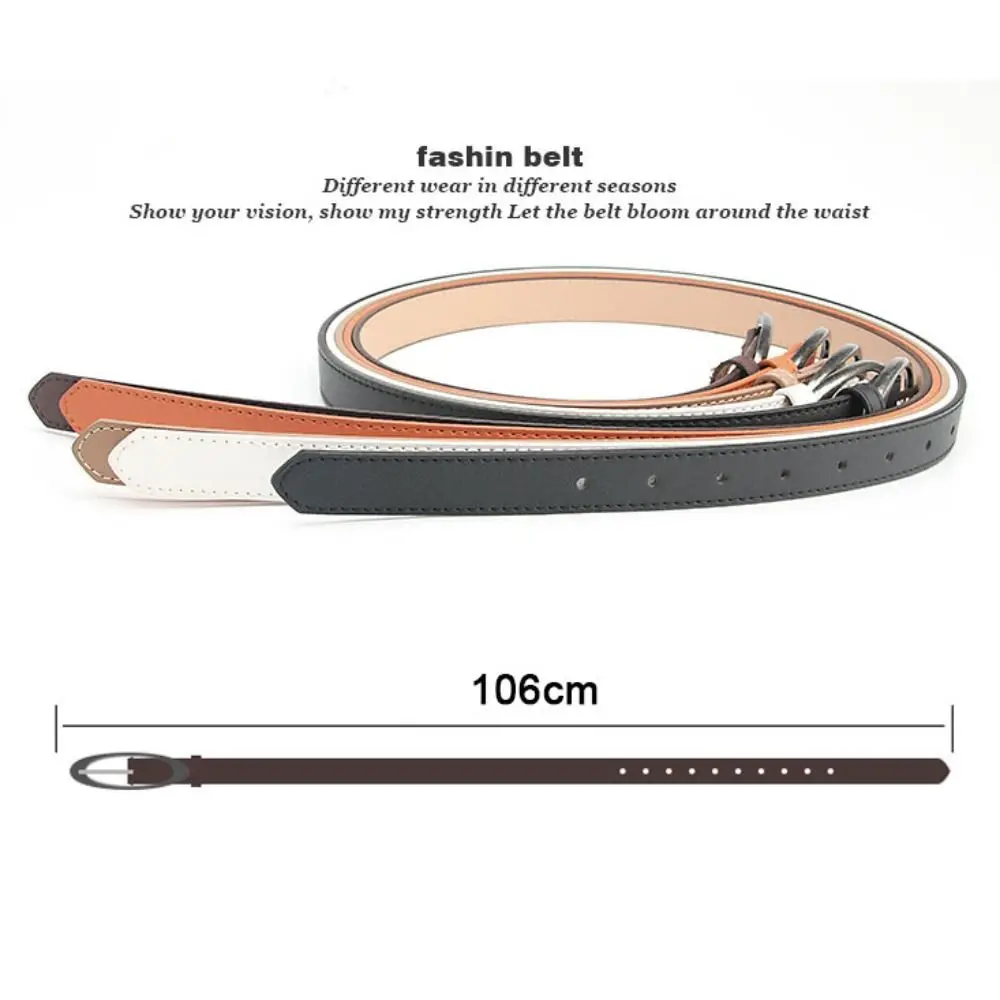 Women's Fashion Elliptical Thin Belt Trend Pin Buckle Waistband PU Leather Jeans Belt Versatile Waist Belt