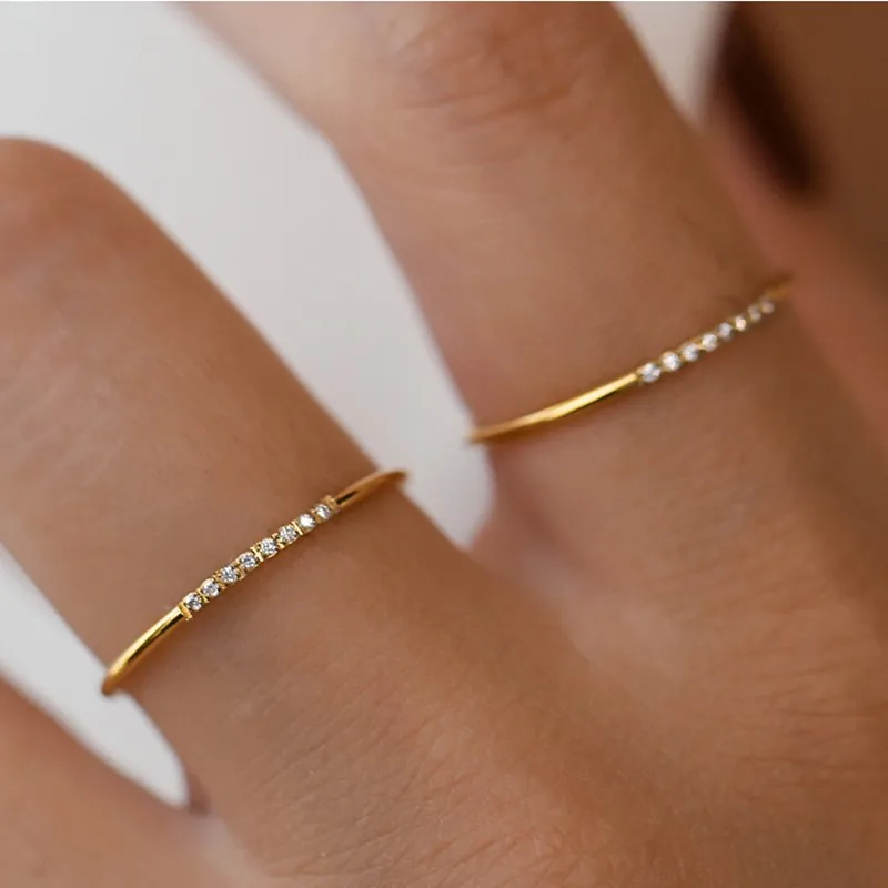 1mm Thin Stainless Steel 8pcs CZ Inlay Stackable Ring Wedding Band for Women Girl Size 5-10 3
