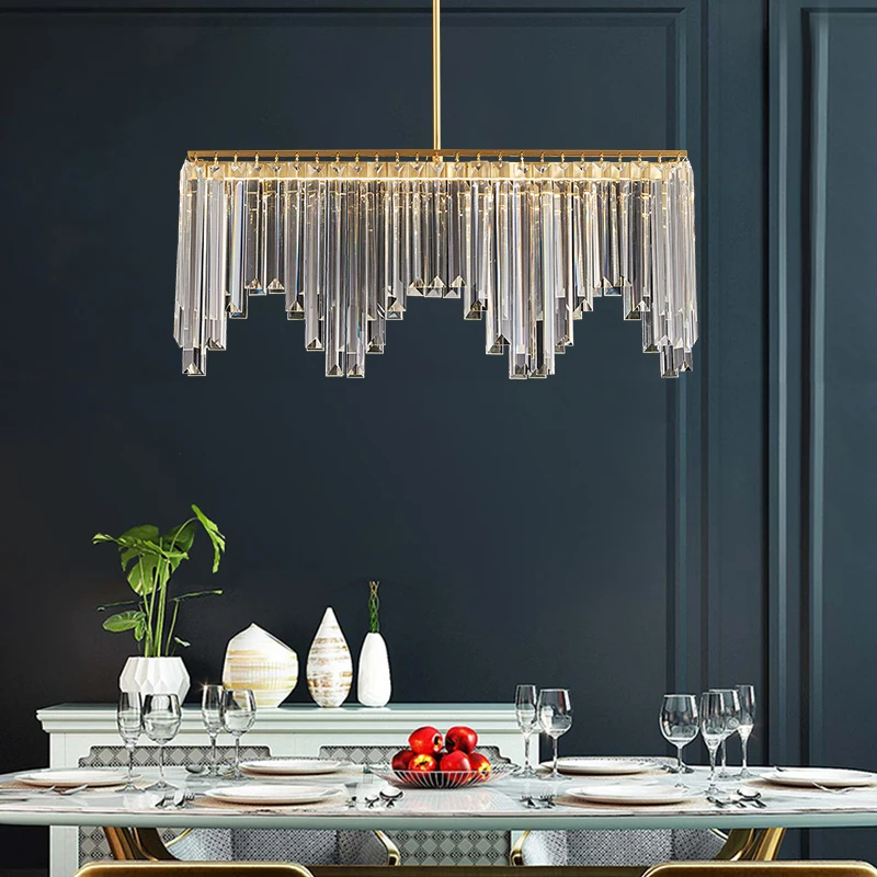 

Modern dining room chandelier Luxury rectangular kitchen island crystal lamp gold LED home decoration lamps and lanterns