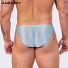 AMORESY Fashion Men's Sexy Glossy Thin Swimming Trunks Breathable Satin Beach Soft Thong Briefs Solid Low Waist Tights Underwear 6