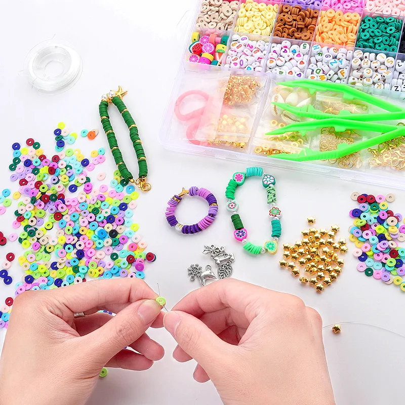 6MM Rainbow Color Polymer Clay Beads Set DIY Flat Chip Beads