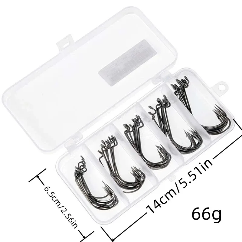 Fishing Tackle 50Pcs Box Fishing Hooks Set Jig Crank Barbed Hook High Carbon Stainless Steel Wide Gap Offset Fishhook Soft Worm Sea Hook
